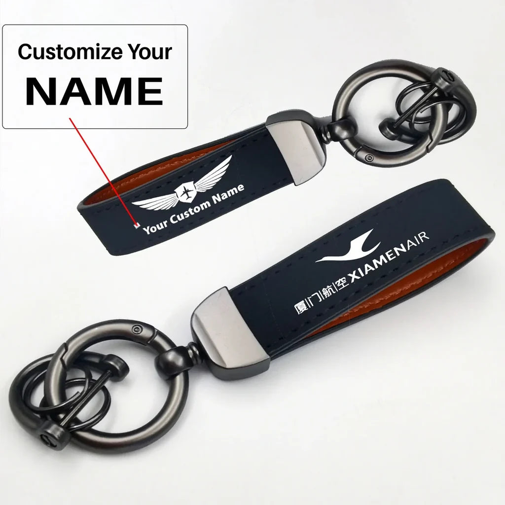 Xiamen Airlines Horseshoe Buckle key chain, Navy Blue + Name