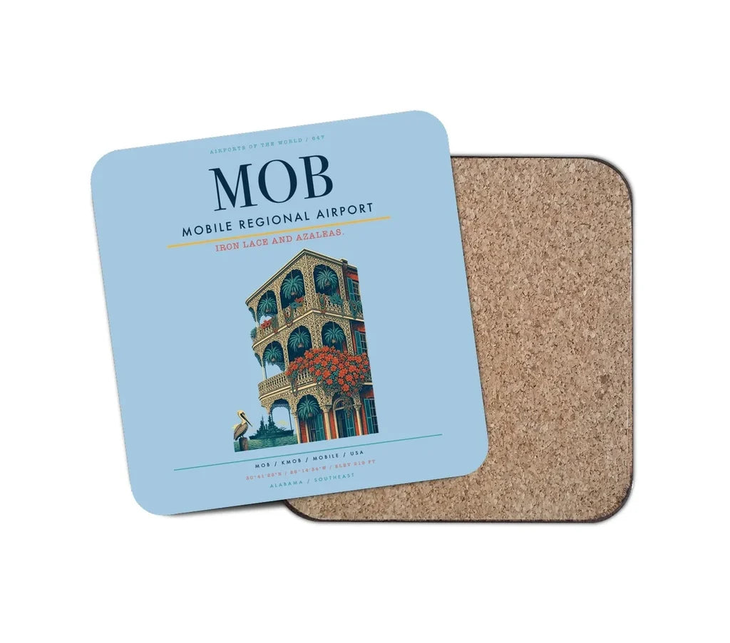Mobile Regional Airport (MOB) design on light blue 1 piece coaster