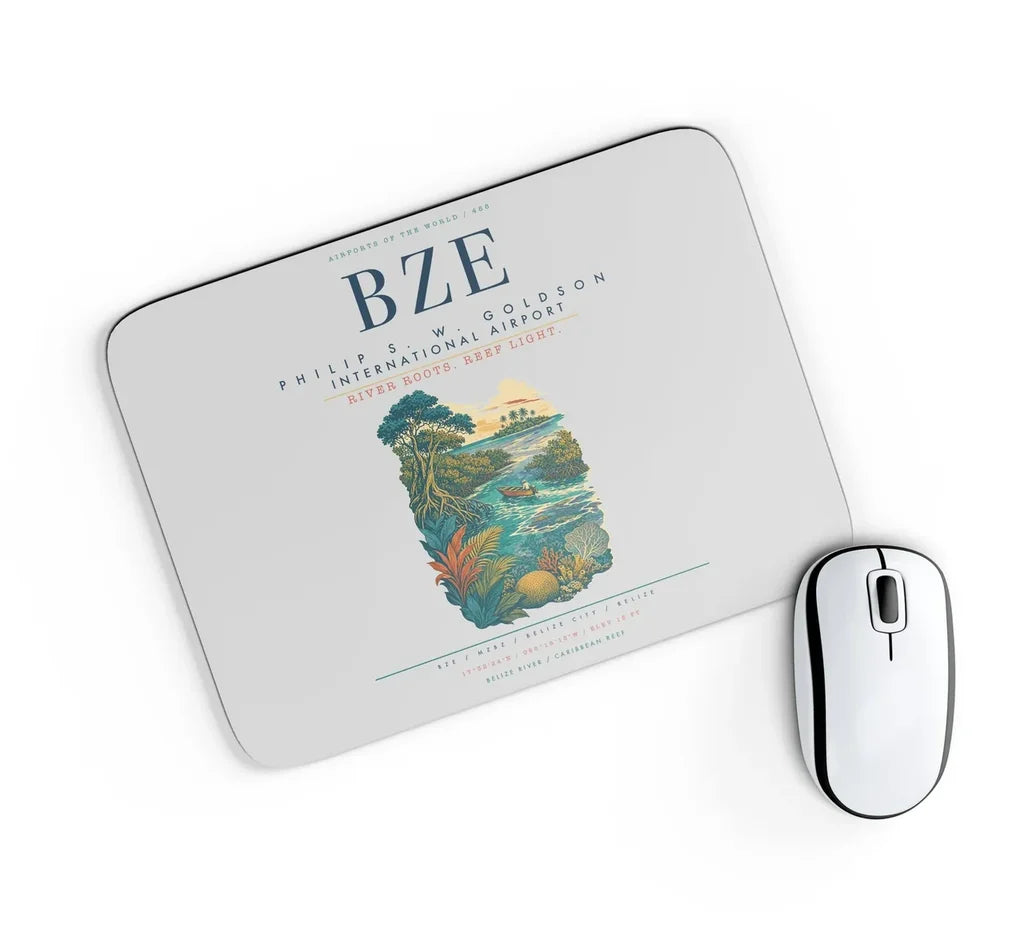 Philip S. W. Goldson International Airport (BZE) design on light gray rectangle mouse pad