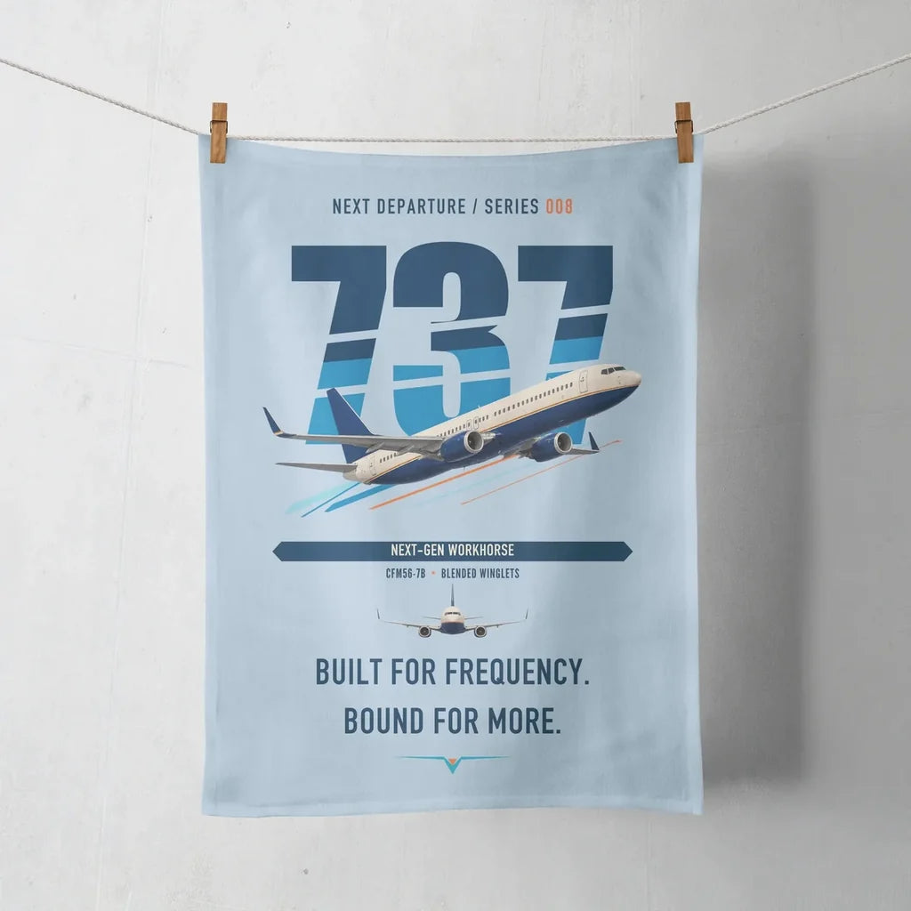 Boeing 737-800 NG design on light blue towel