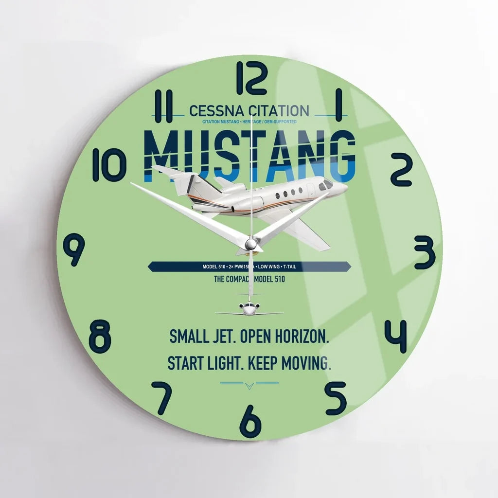 Cessna Citation Mustang design on light green no frame wall clock