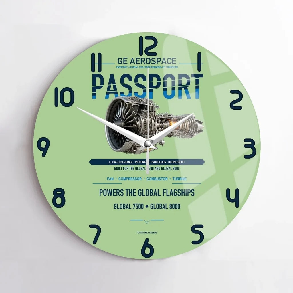 PASSPORT design on light green no frame wall clock