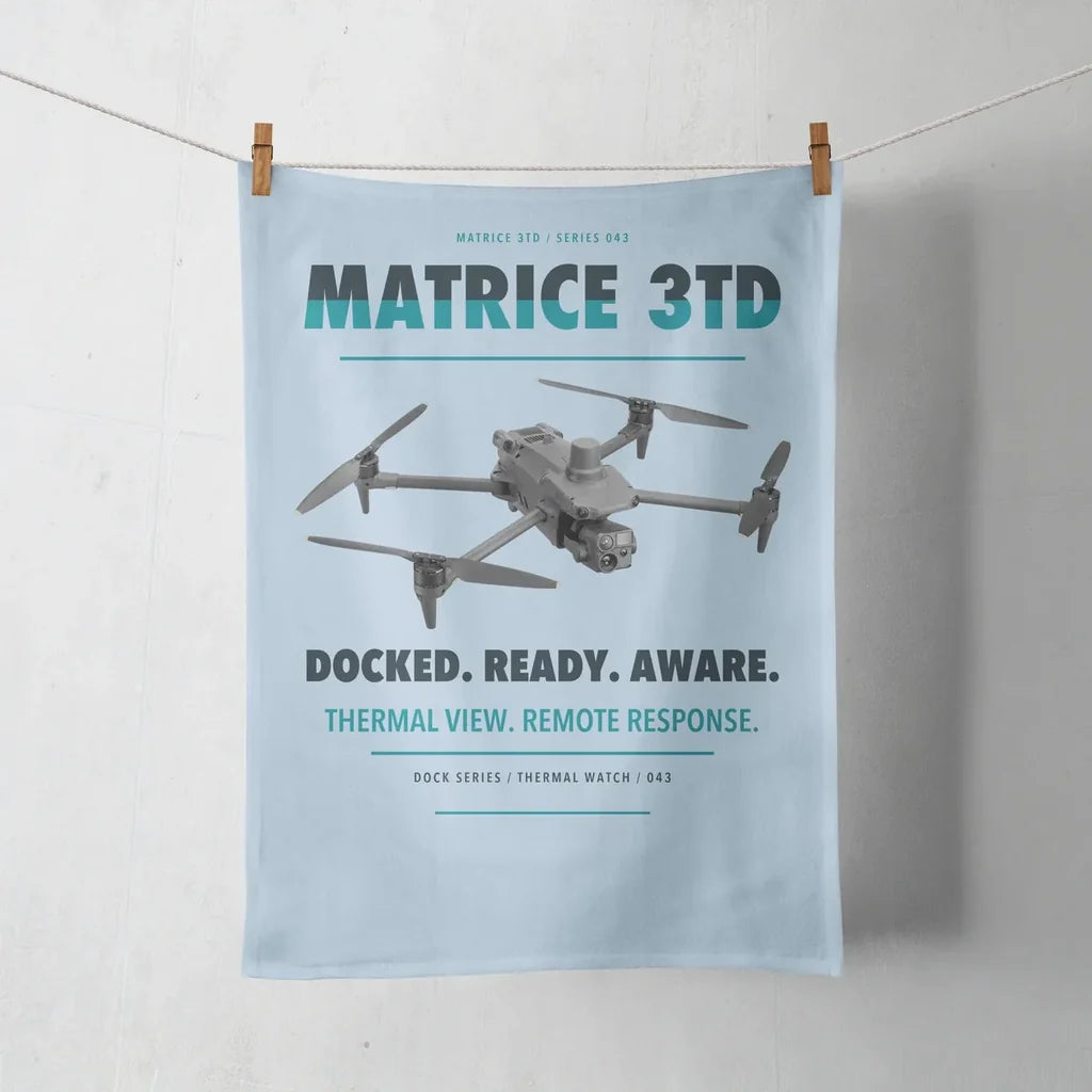 DJI Matrice 3TD design on light blue towel