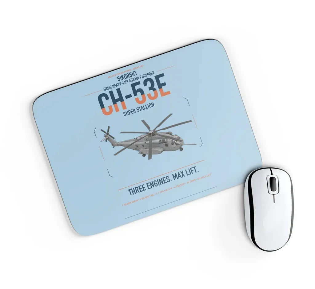 Sikorsky CH-53E Super Stallion design on light blue rectangle mouse pad
