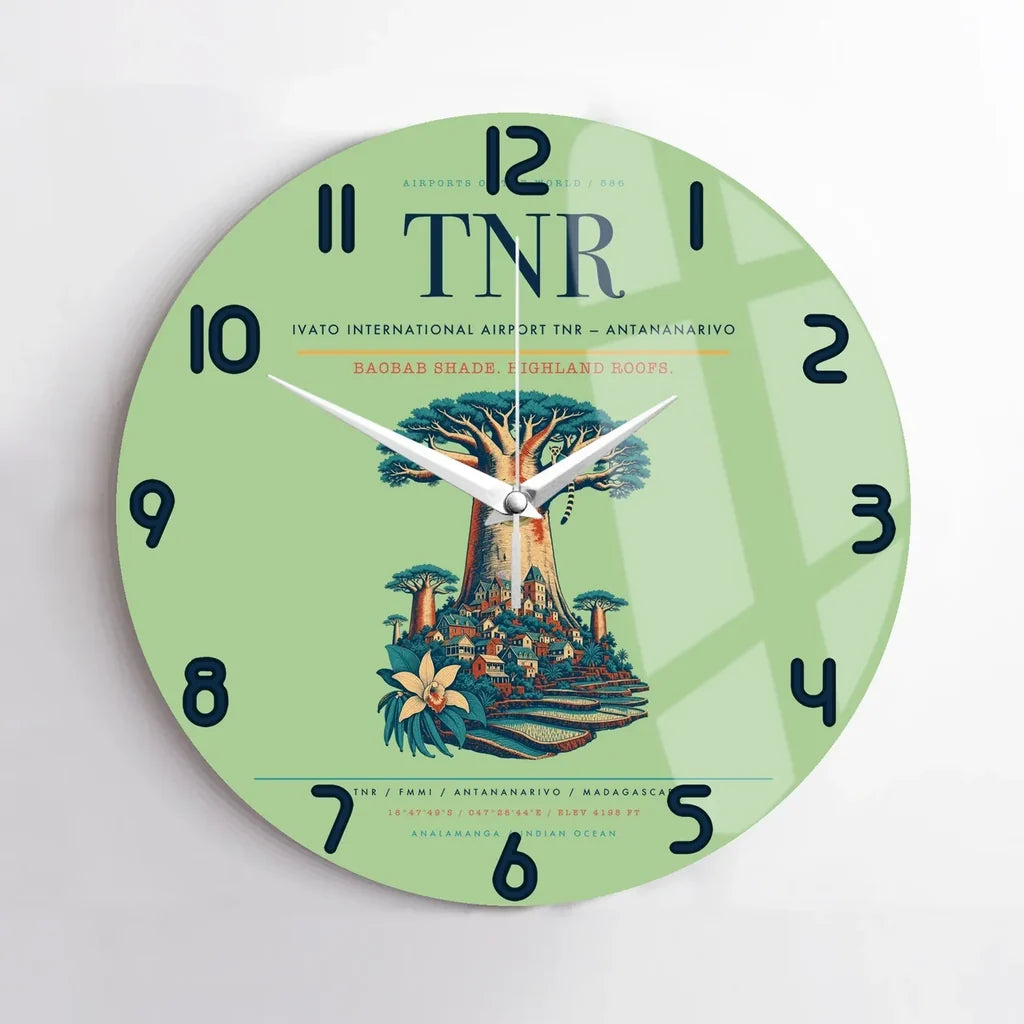 Ivato International Airport (TNR) design on light green no frame wall clock