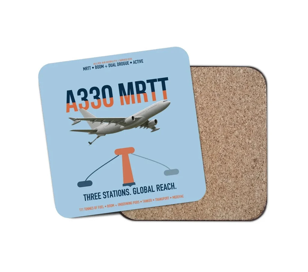 Airbus A330 MRTT design on light blue 1 piece coaster