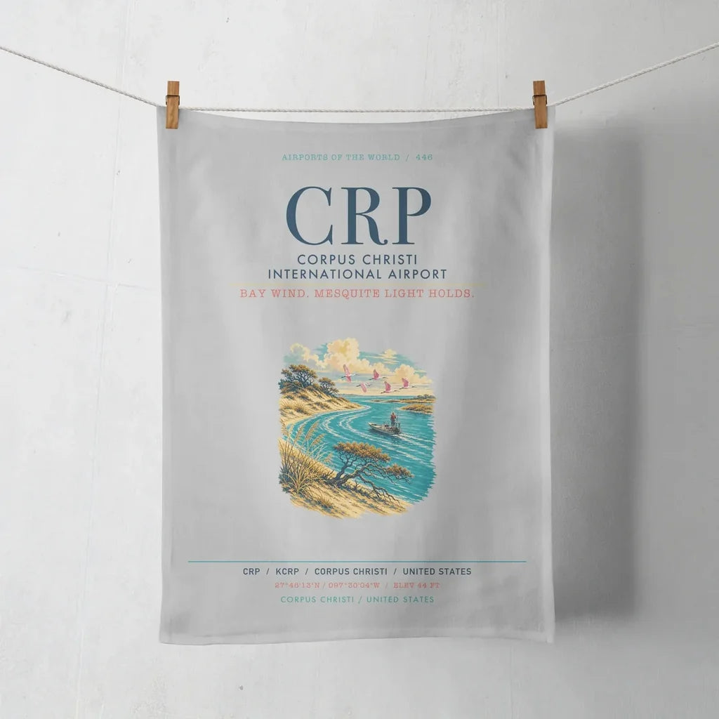 Corpus Christi International Airport (CRP) design on light gray towel