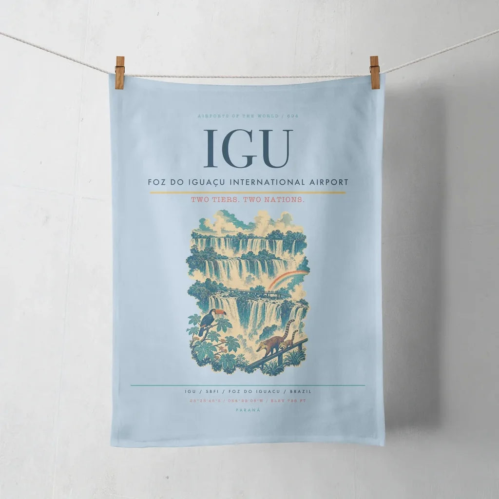 Foz do Iguaçu International Airport (IGU) design on light blue towel