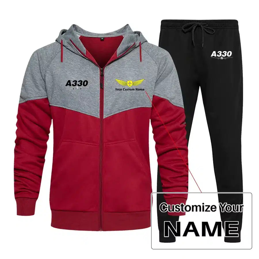 Super Airbus A330 Zipped Hoodie - Colourful - Red + Name (Customizable)