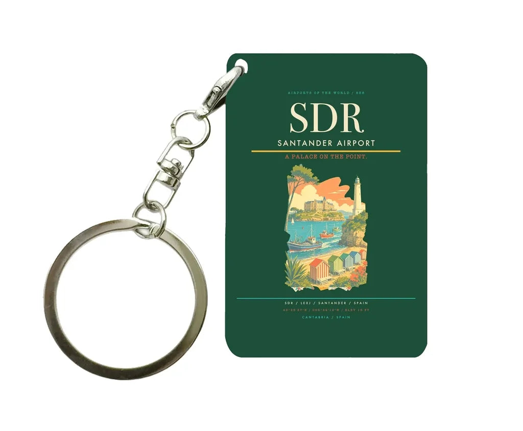 Santander Airport (SDR) design on dark green key chain