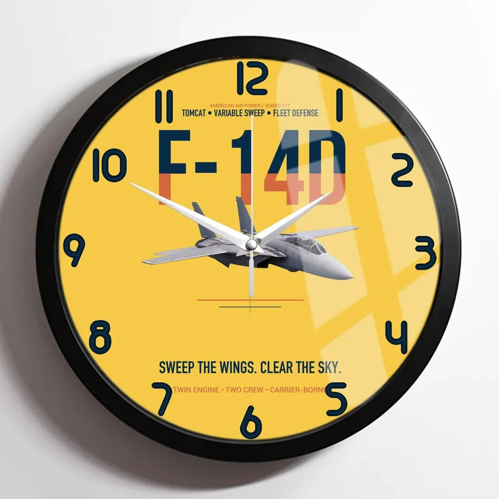 F-14D Tomcat Sweep The Wings Clear The Sky design on yellow framed wall clock