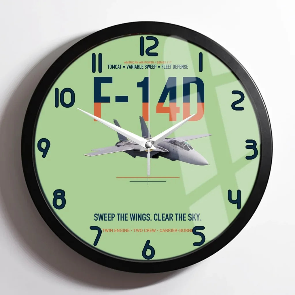 F-14D Tomcat Sweep The Wings Clear The Sky design on light green framed wall clock