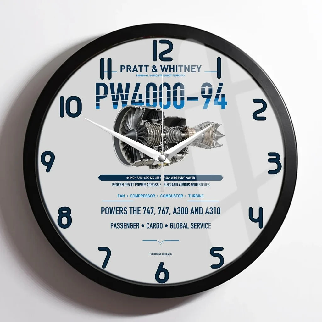 PW4000-94 design on light gray framed wall clock