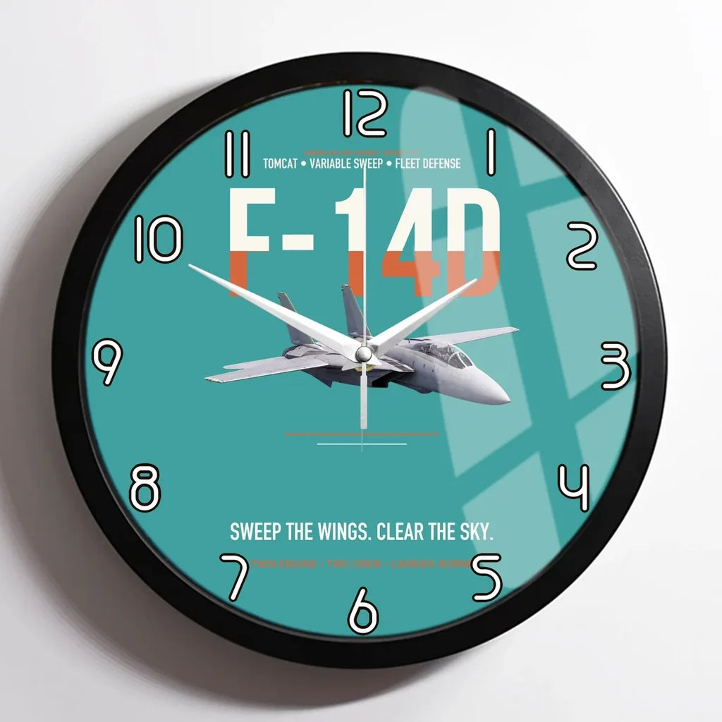 F-14D Tomcat Sweep The Wings Clear The Sky design on turquoise framed wall clock