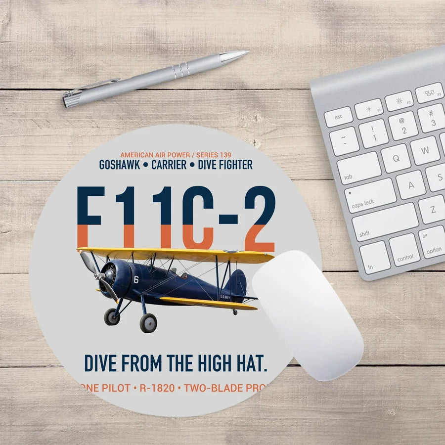 F11C-2 Goshawk Dive from the High Hat design on light gray round mouse pad