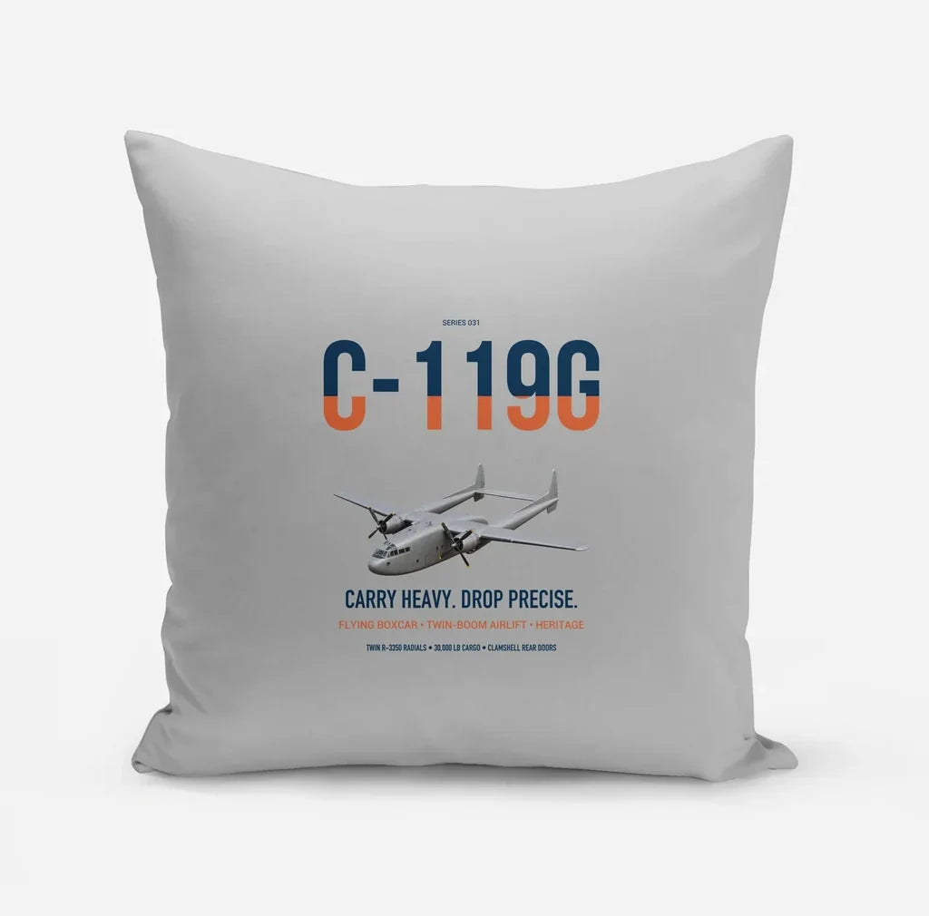 C-119G Flying Boxcar design on light gray pillow