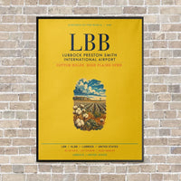 Thumbnail for Lubbock Preston Smith International Airport LBB vertical canvas print - framed - yellow background