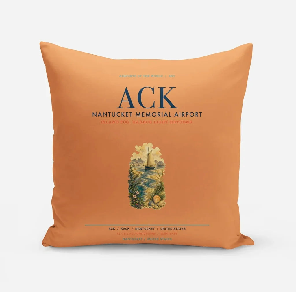 Nantucket Memorial Airport (ACK) design on orange pillow