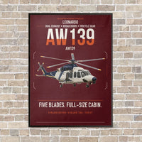 Thumbnail for Leonardo AW139 vertical canvas print - framed - dark red background