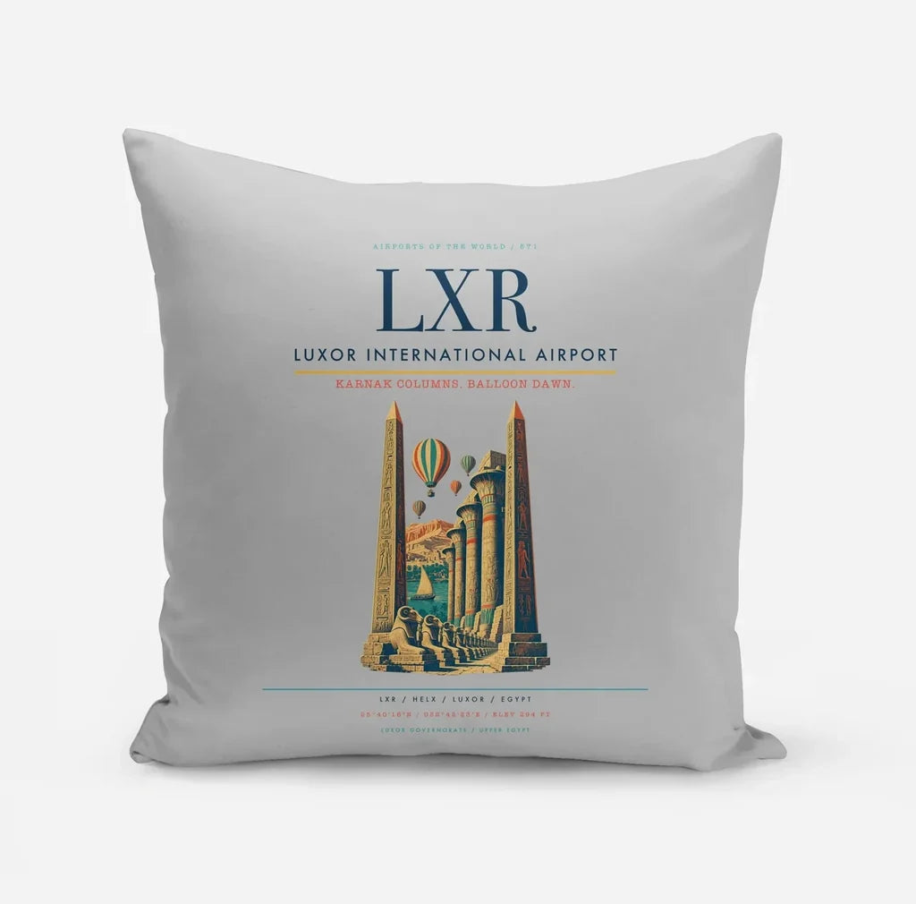Luxor International Airport (LXR) design on light gray pillow