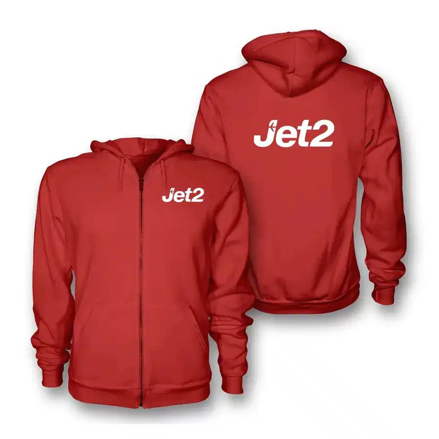 JET2 Airlines logo on red zipped hoodie