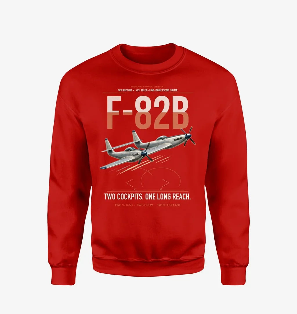 F-82B Twin Mustang design on red sweatshirt