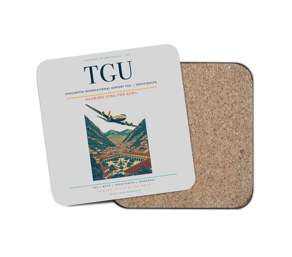 Toncontín International Airport (TGU) design on light gray 1 piece coaster