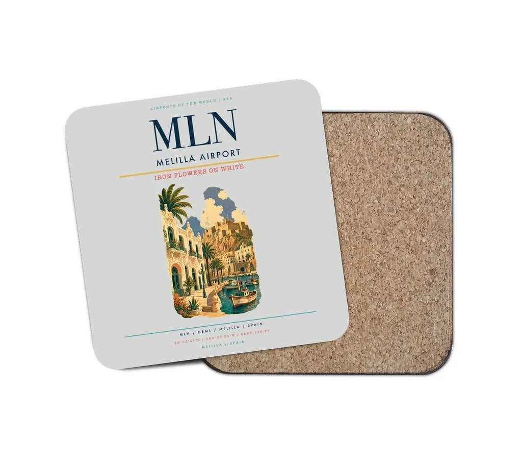 Melilla Airport (MLN) design on light gray 1 piece coaster