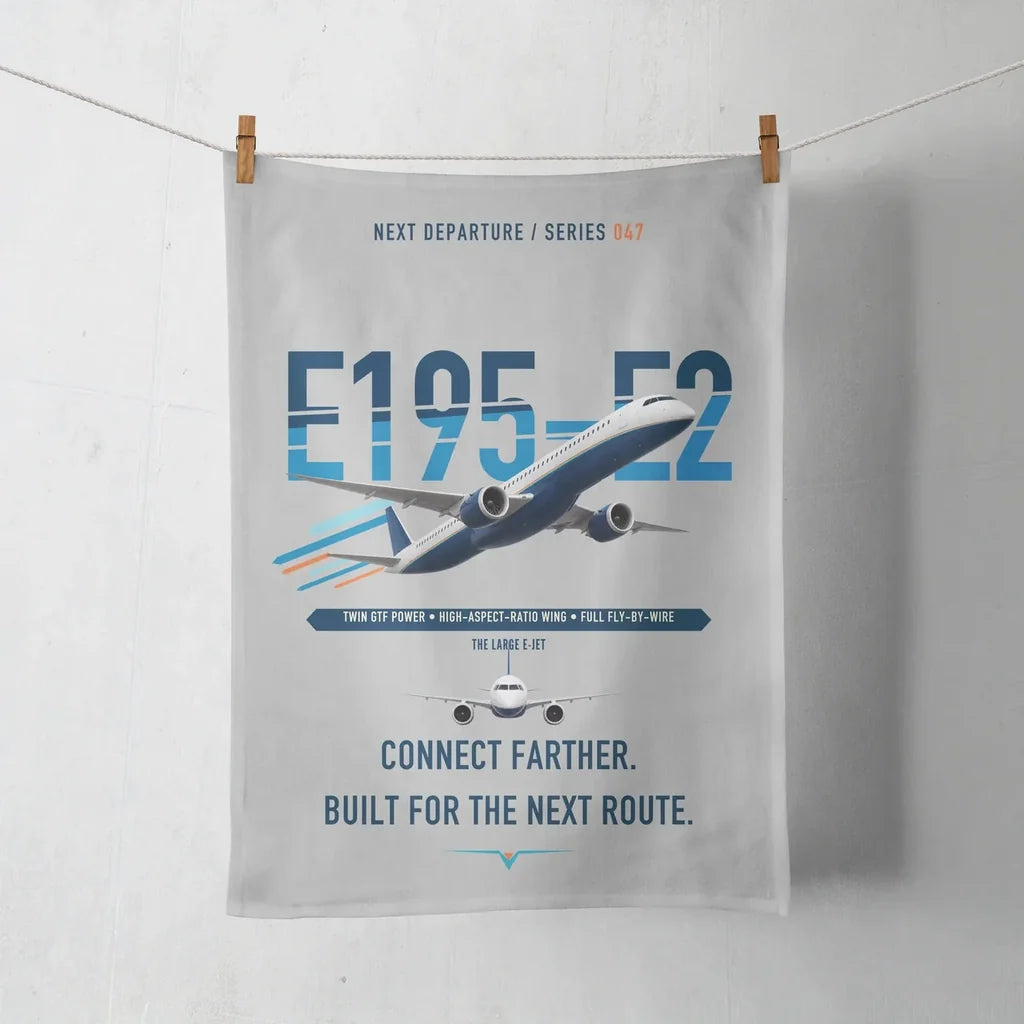 Embraer E195-E2 design on light gray towel