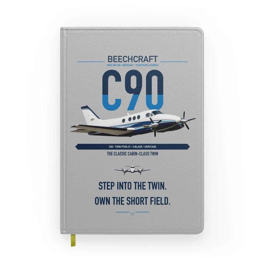 Beechcraft King Air C90 design on light gray notebook