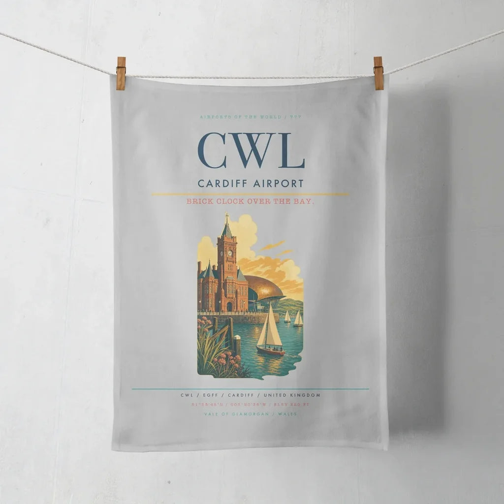 Cardiff Airport (CWL) design on light gray towel