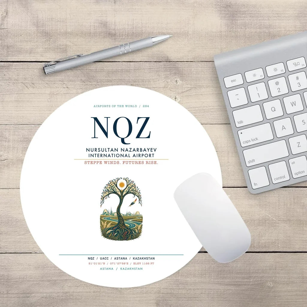 Nursultan Nazarbayev International Airport Astana (NQZ) design on white round mouse pad