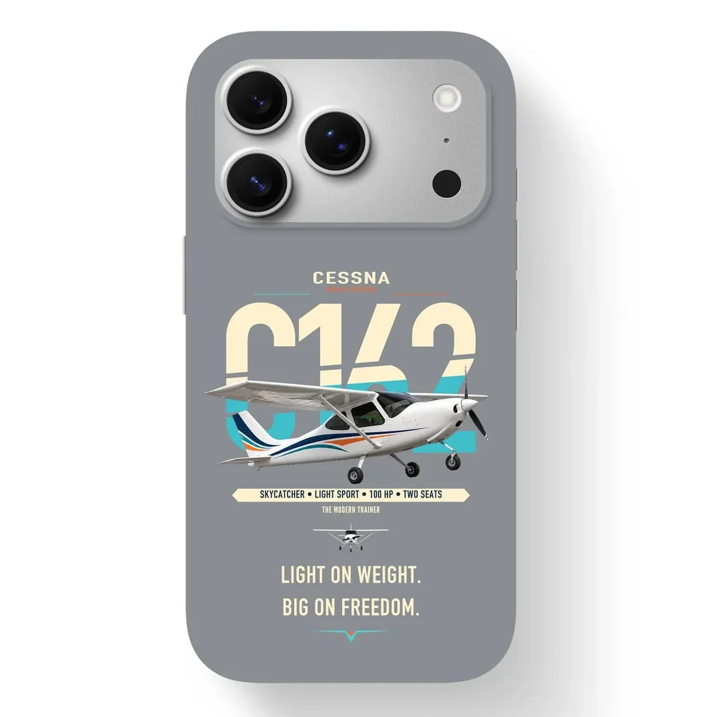 Cessna 162 Skycatcher design on gray magsafe iphone case, for iPhone 17 Pro