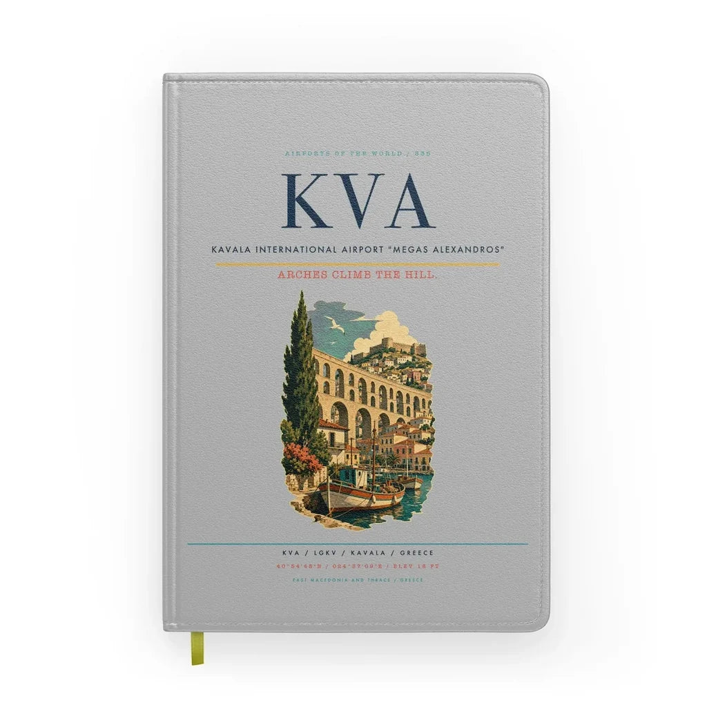 Kavala International Airport Megas Alexandros (KVA) design on light gray notebook