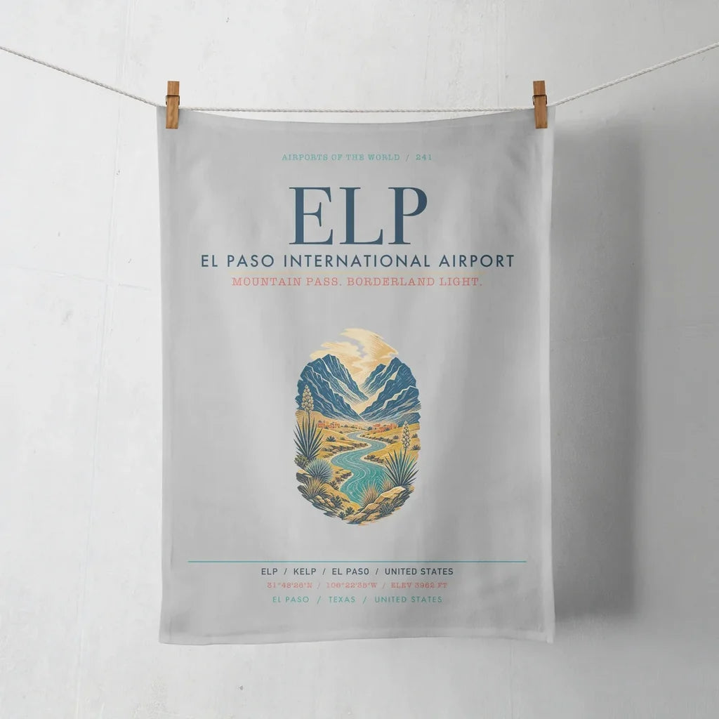 El Paso International Airport (ELP) design on light gray towel
