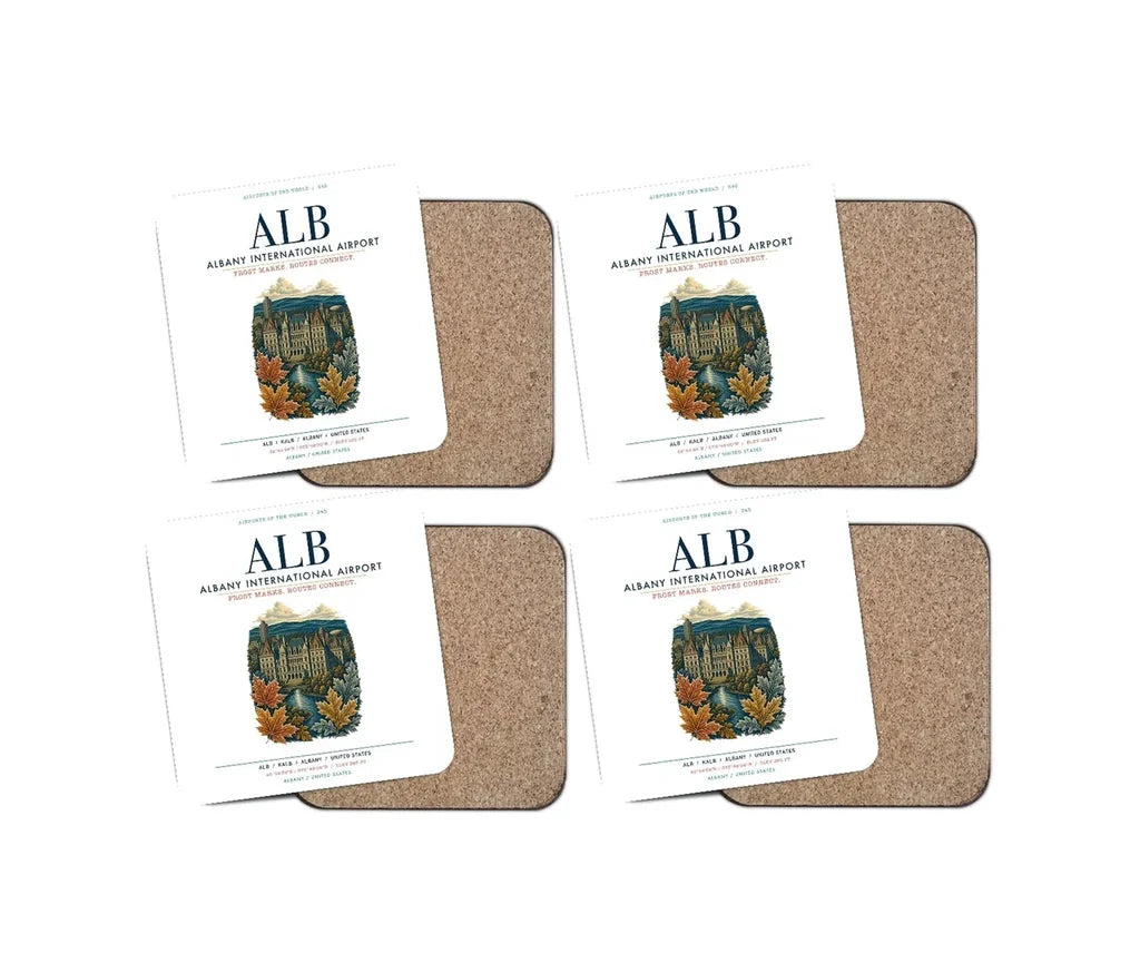 Albany International Airport (ALB) design on white 4 pieces set coaster
