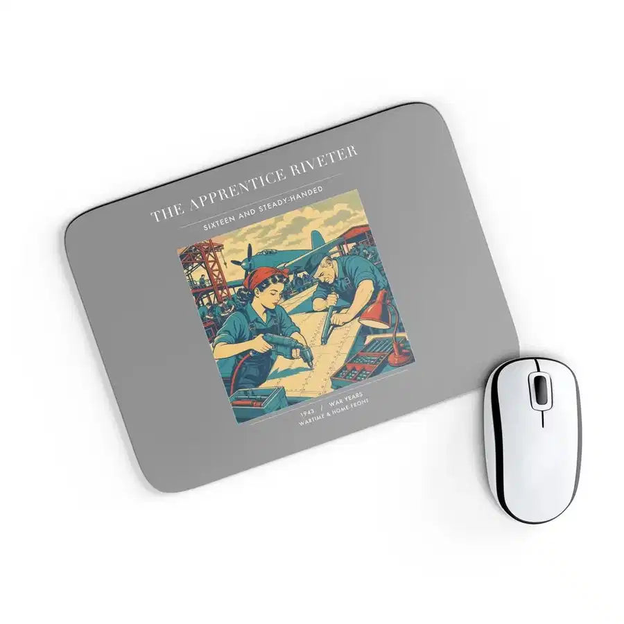 VINTAGE G4530 - The Apprentice Riveter - Designed Mouse Pads design on gray rectangle