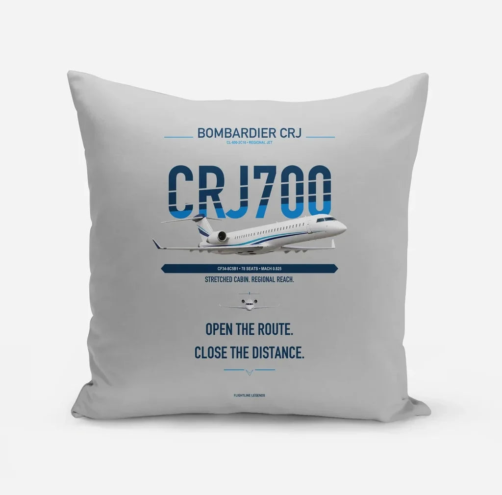Bombardier CRJ700 design on light gray pillow