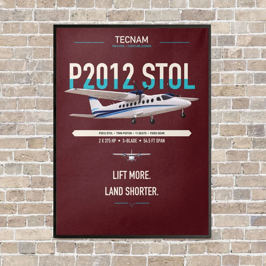 Tecnam P2012 STOL vertical canvas print - framed - dark red background