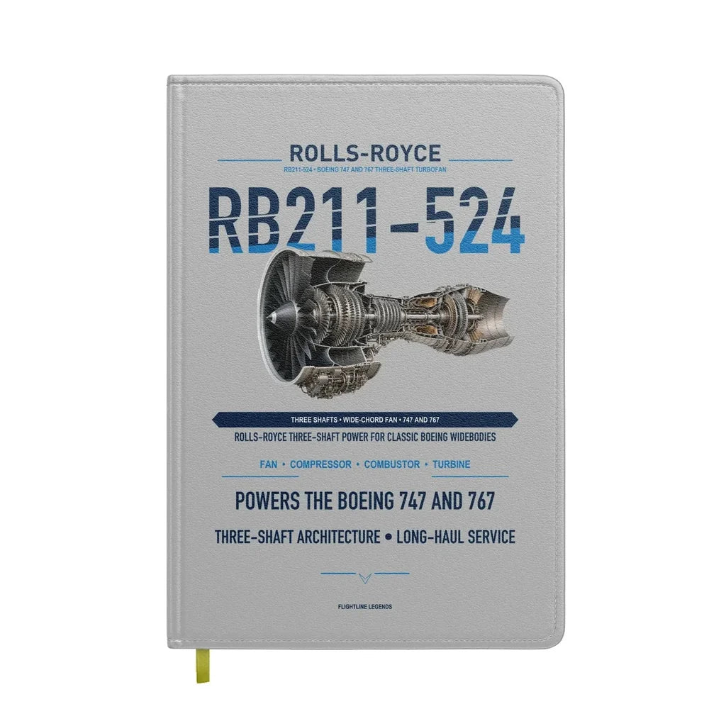 RB211-524 design on light gray notebook