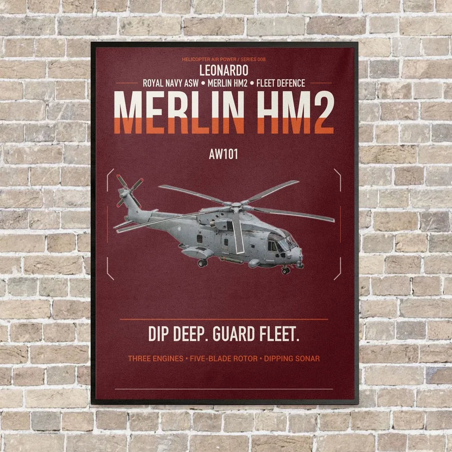 Leonardo AW101 Merlin HM2 vertical canvas print - framed - dark red background