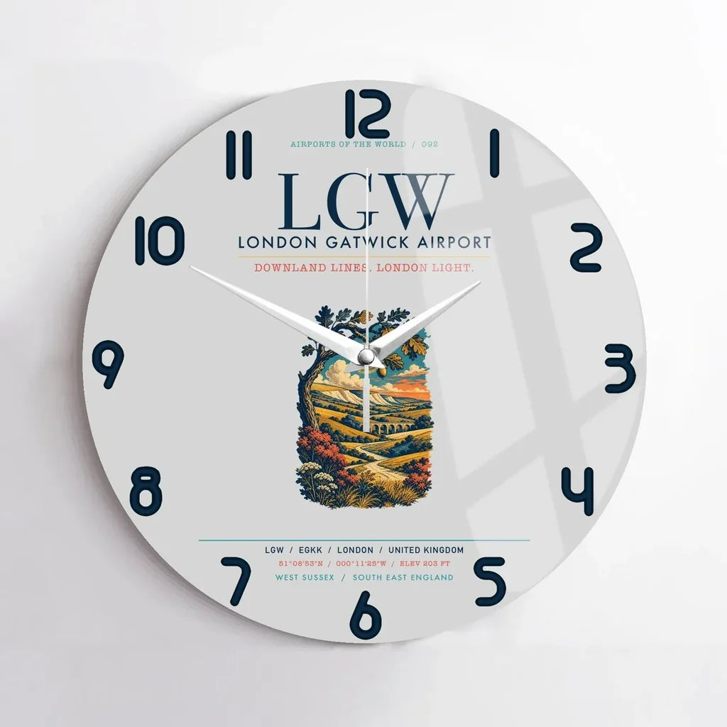 London Gatwick Airport (LGW) design on light gray no frame wall clock