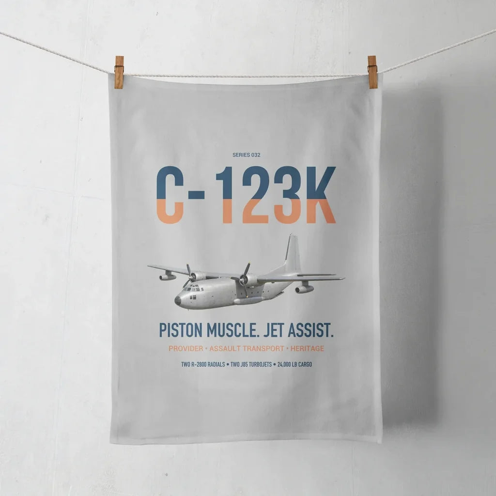 C-123K Provider design on light gray towel