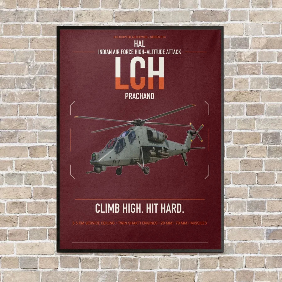 HAL LCH Prachand vertical canvas print - framed - dark red background