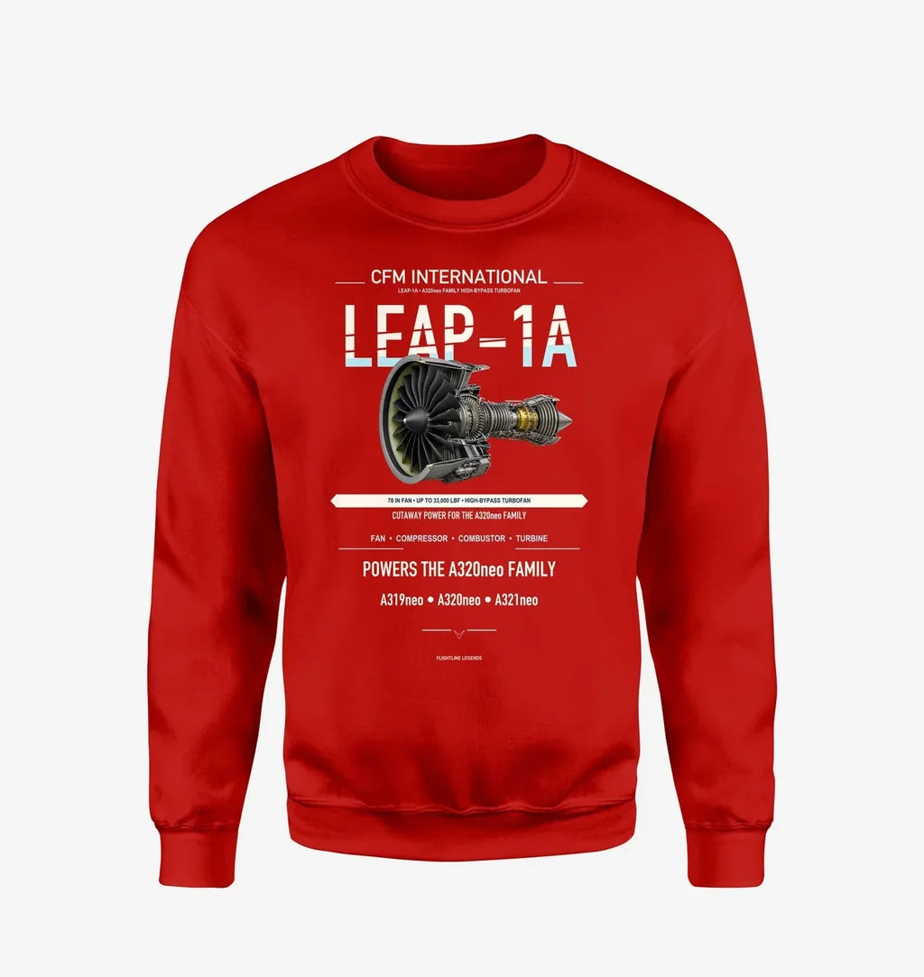 CFM LEAP-1A design on red sweatshirt