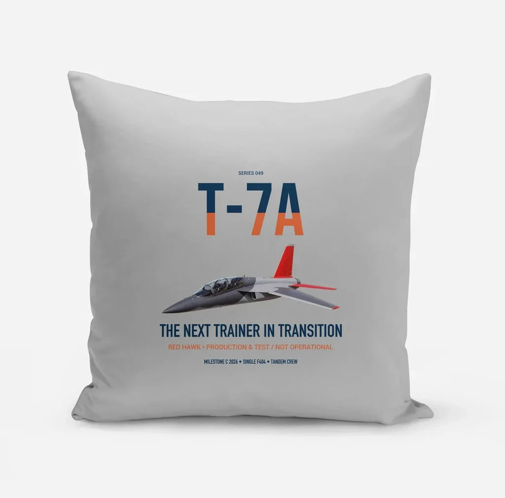 T-7A Red Hawk design on light gray pillow