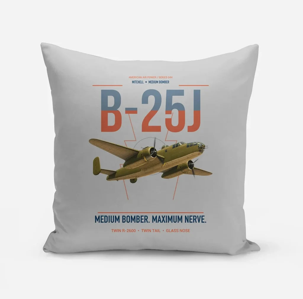 B-25J Mitchell design on light gray pillow