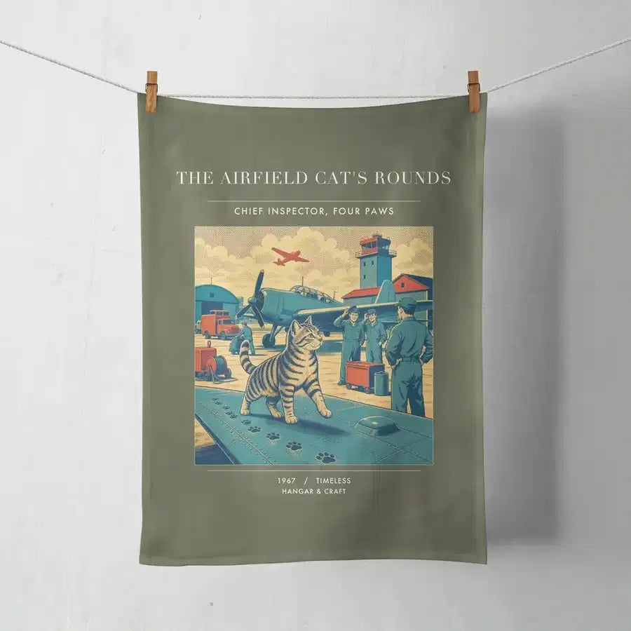 VINTAGE G4456 - The Airfield Cat's Rounds - Designed Towels design on greenarmy