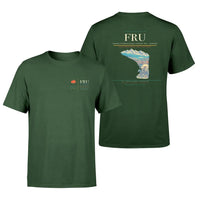 Thumbnail for Manas International Airport (FRU) design printed on dark green double-side t-shirt