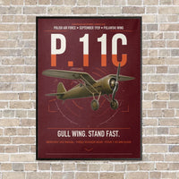 Thumbnail for PZL P.11c vertical canvas print - framed - dark red background